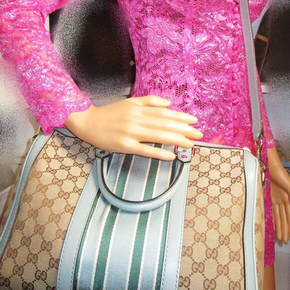 GUCCI CLASSIC MONOGRAM BOSTON MEDIUM W/LONG STRAP-100% AUTHENTIC - Picture 1 of 16